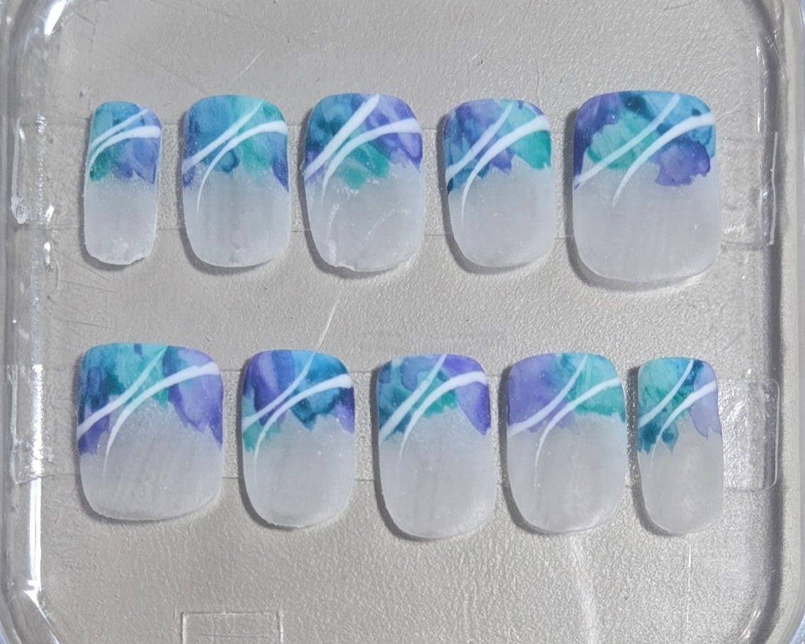 Blue Watercolor French | Press-On Nails