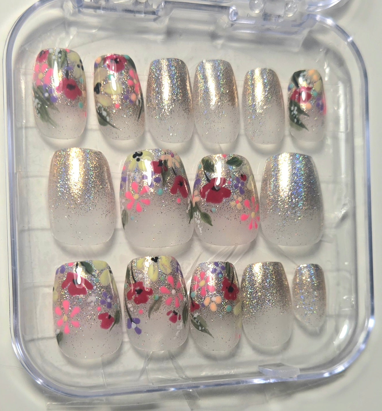 Holographic Summer Floral | Press-On Nails