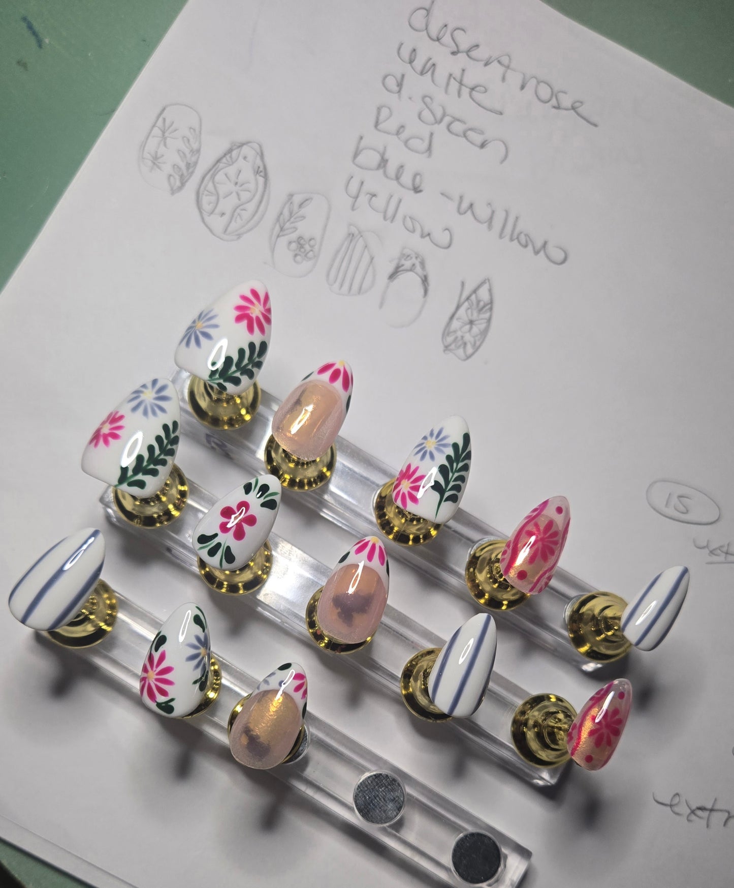 Custom Floral Press-On Set | Builder Gel Structure | Short Almond
