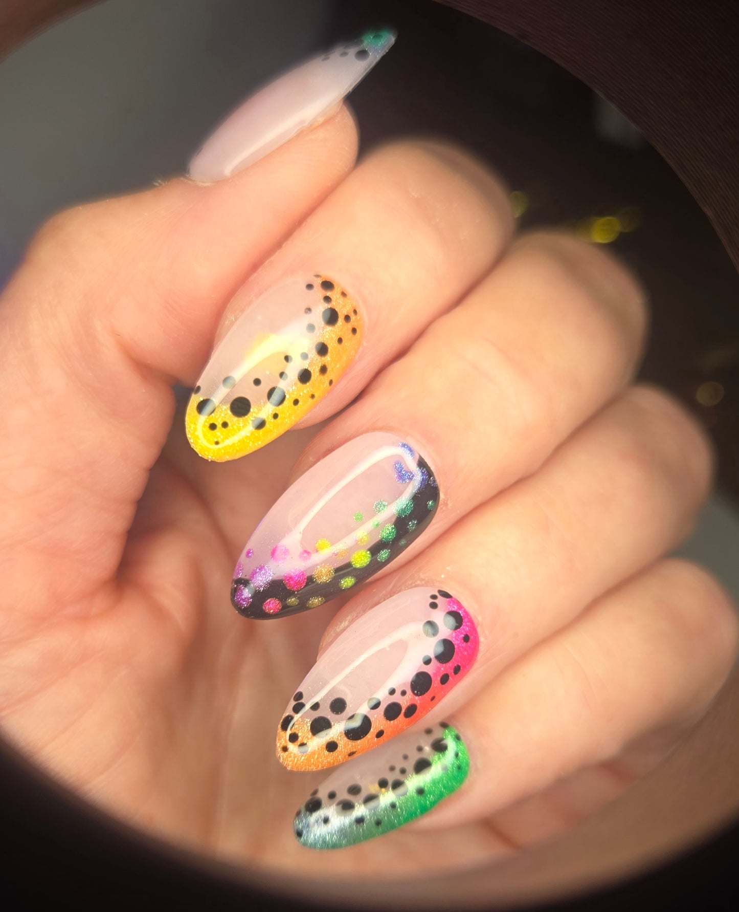 Rainbow Ombre Polka Dot Glow | Press-On Nails