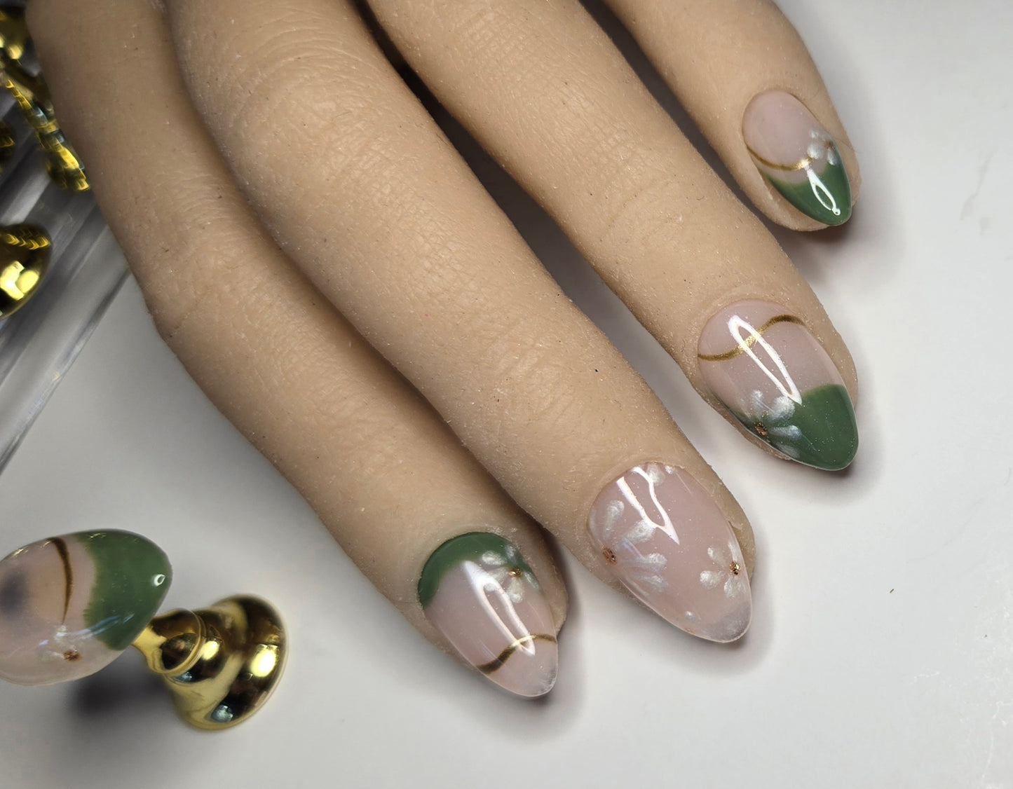 Custom Floral Press-On Set | Builder Gel Structure | Short Almond