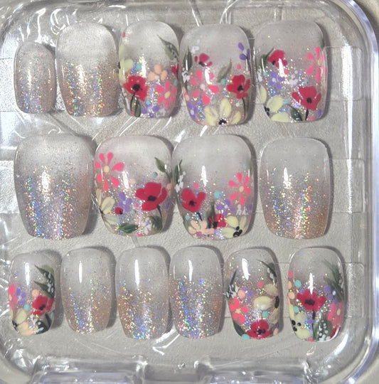 Holographic Summer Floral | Press-On Nails