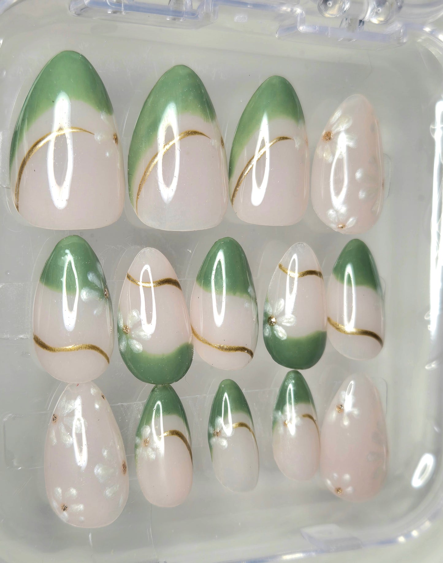 Custom Floral Press-On Set | Builder Gel Structure | Short Almond