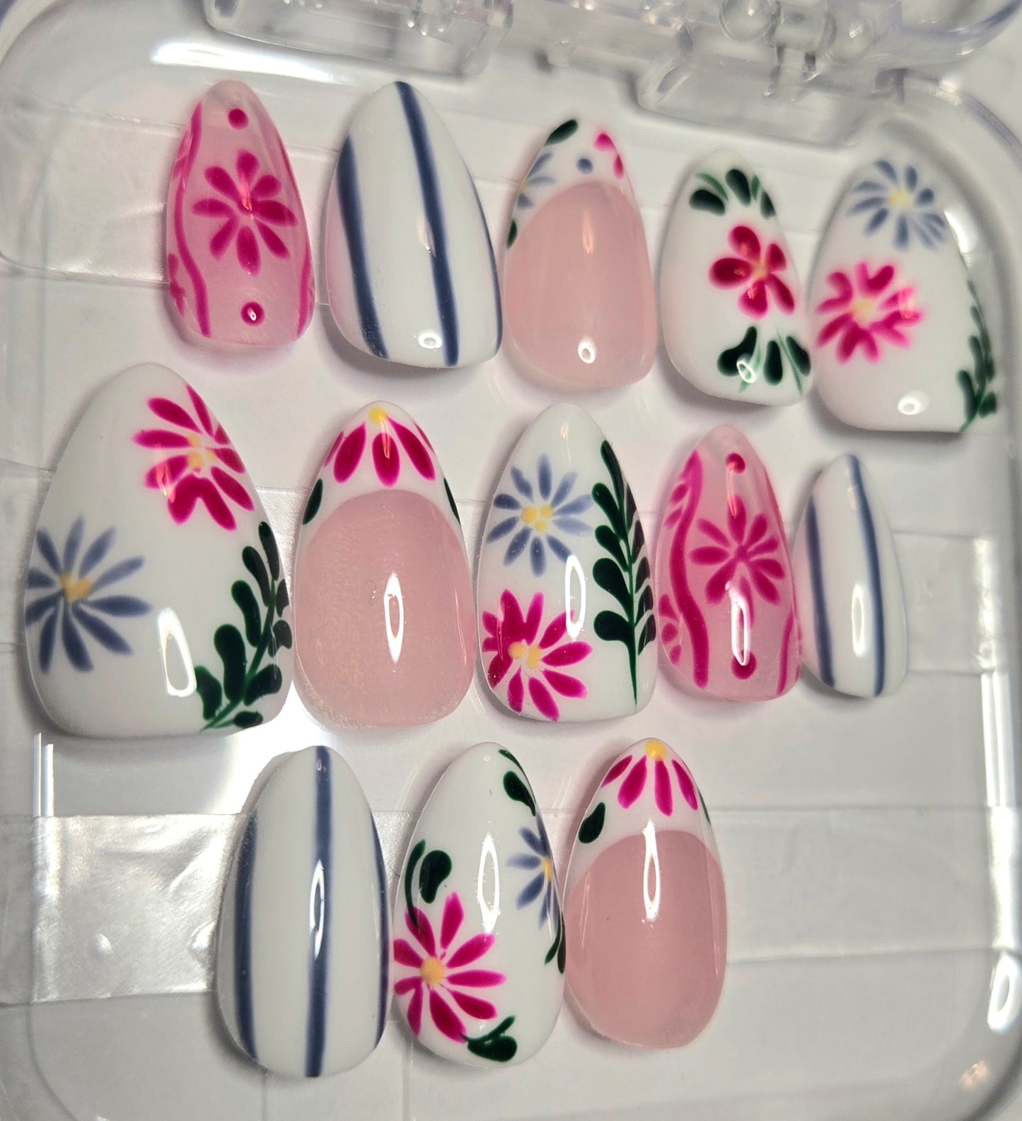 Custom Floral Press-On Set | Builder Gel Structure | Short Almond