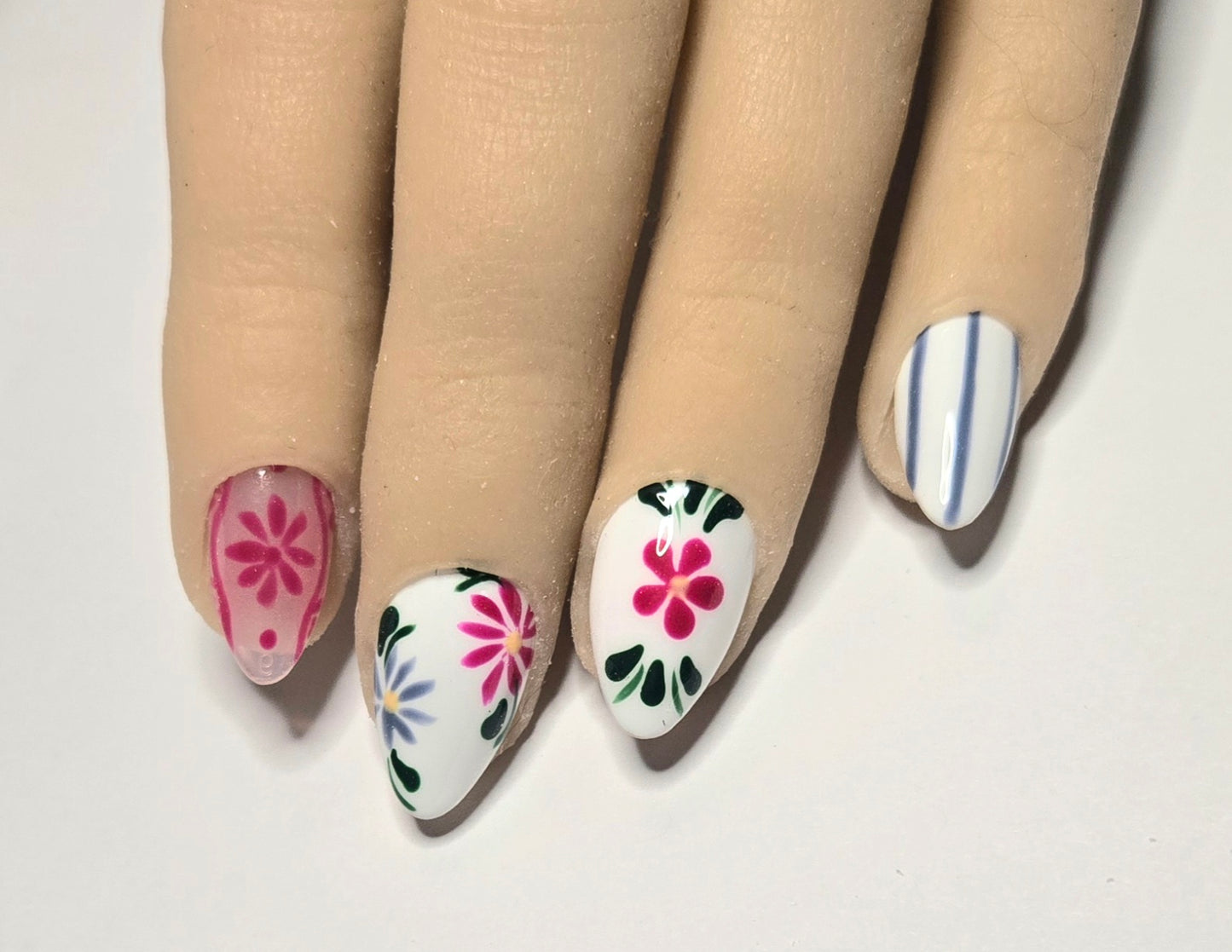 Custom Floral Press-On Set | Builder Gel Structure | Short Almond