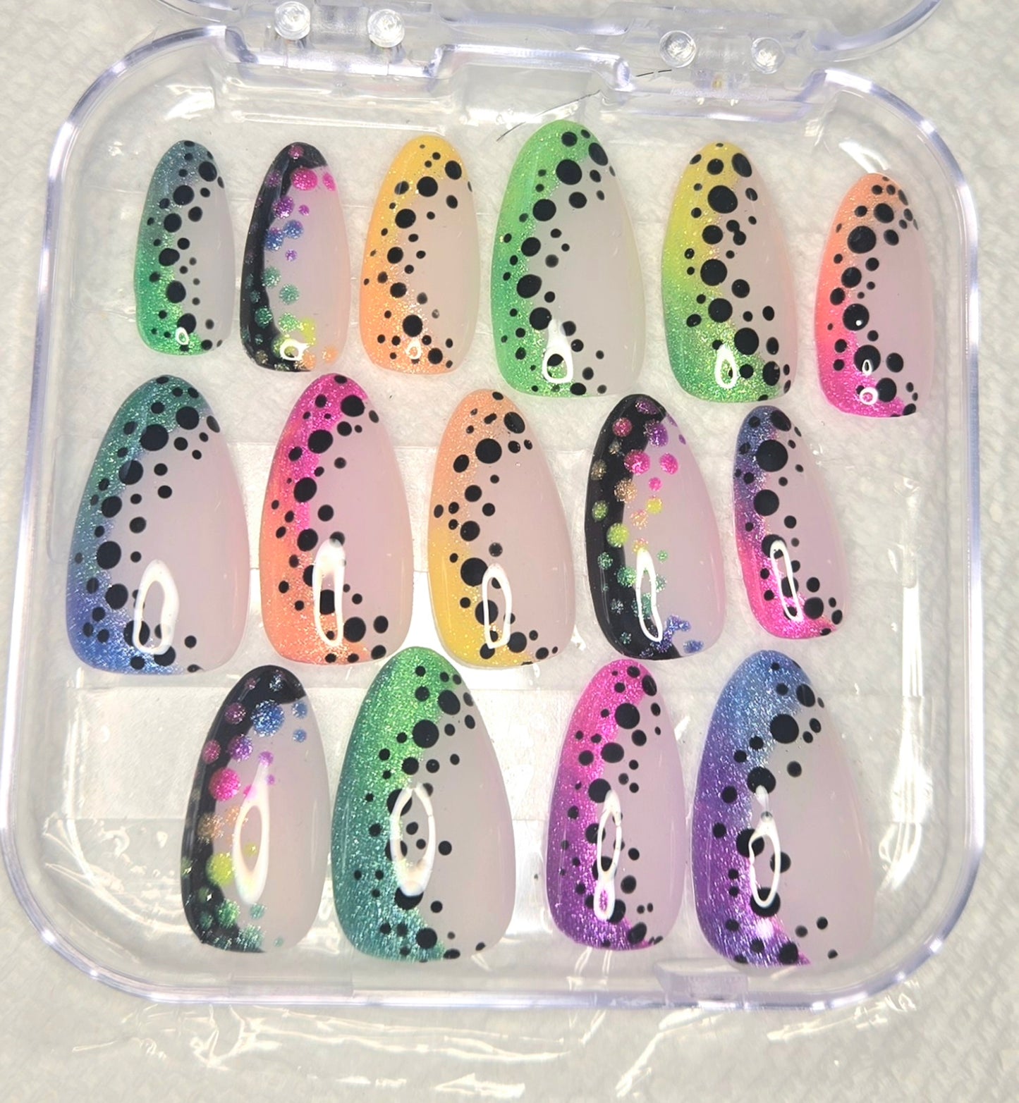 Rainbow Ombre Polka Dot Glow | Press-On Nails