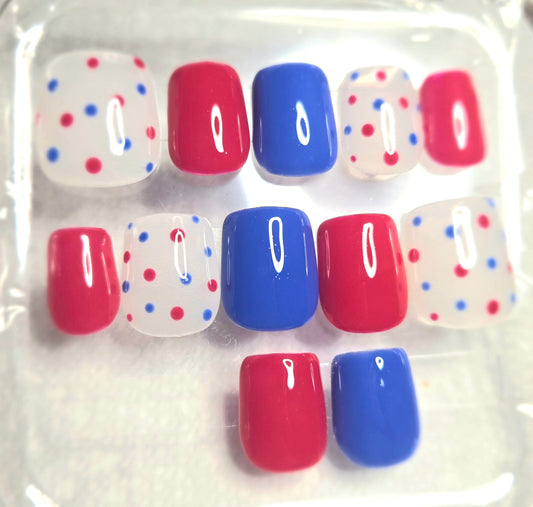 Red White Blue Polka Dot | Press-On Nails