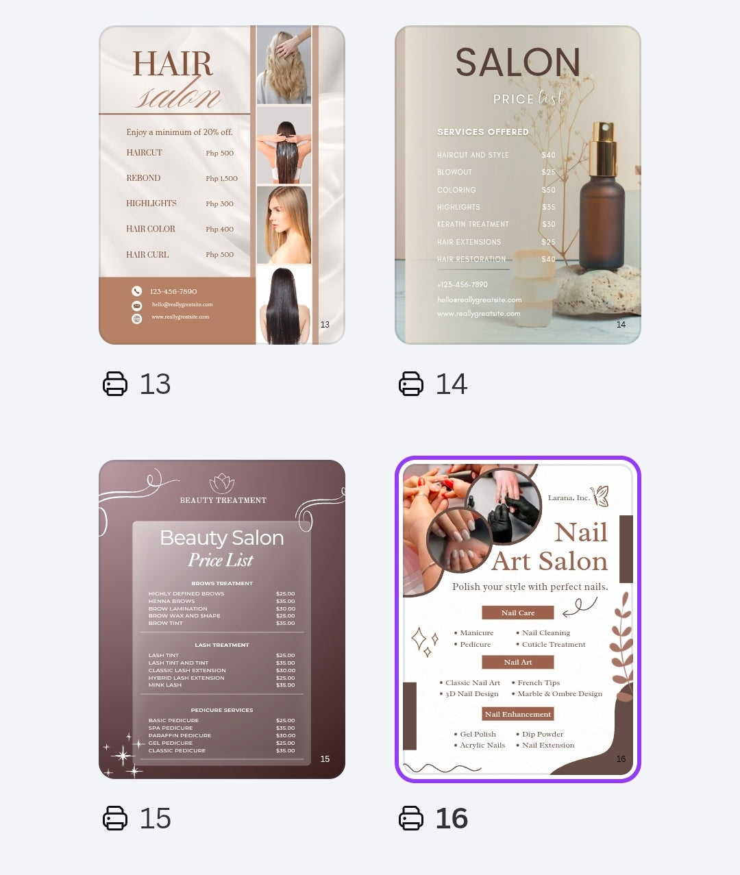 20 Editable Salon Menu Templates